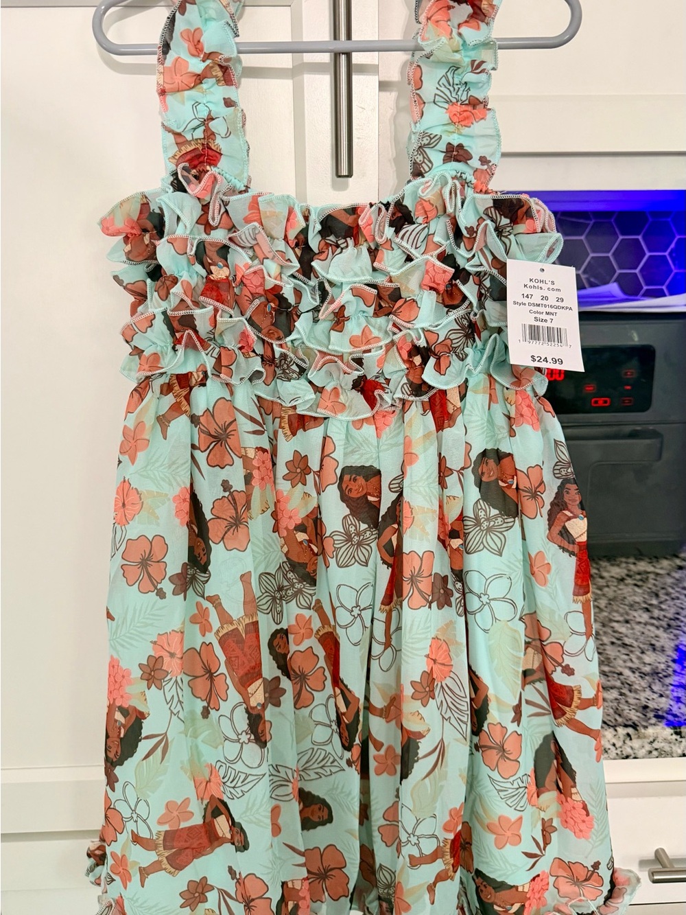 NEW w/tags Disney Moana Girls' Mint Green Floral Ruffle Sundress, sz 7